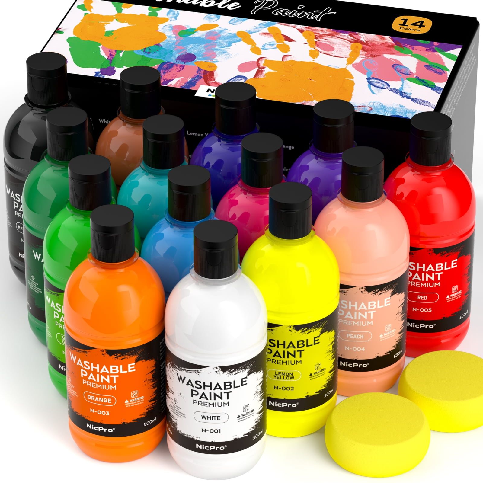 Nicpro 14-Color Washable Acrylic Paint Set – 16.9 oz (500 ml)