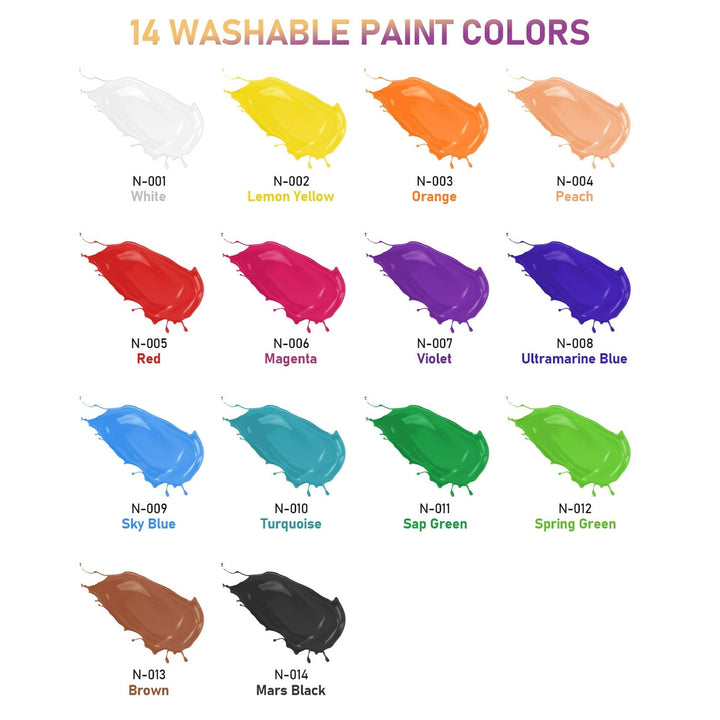 Nicpro 14-Color Washable Acrylic Paint Set – 16.9 oz (500 ml)