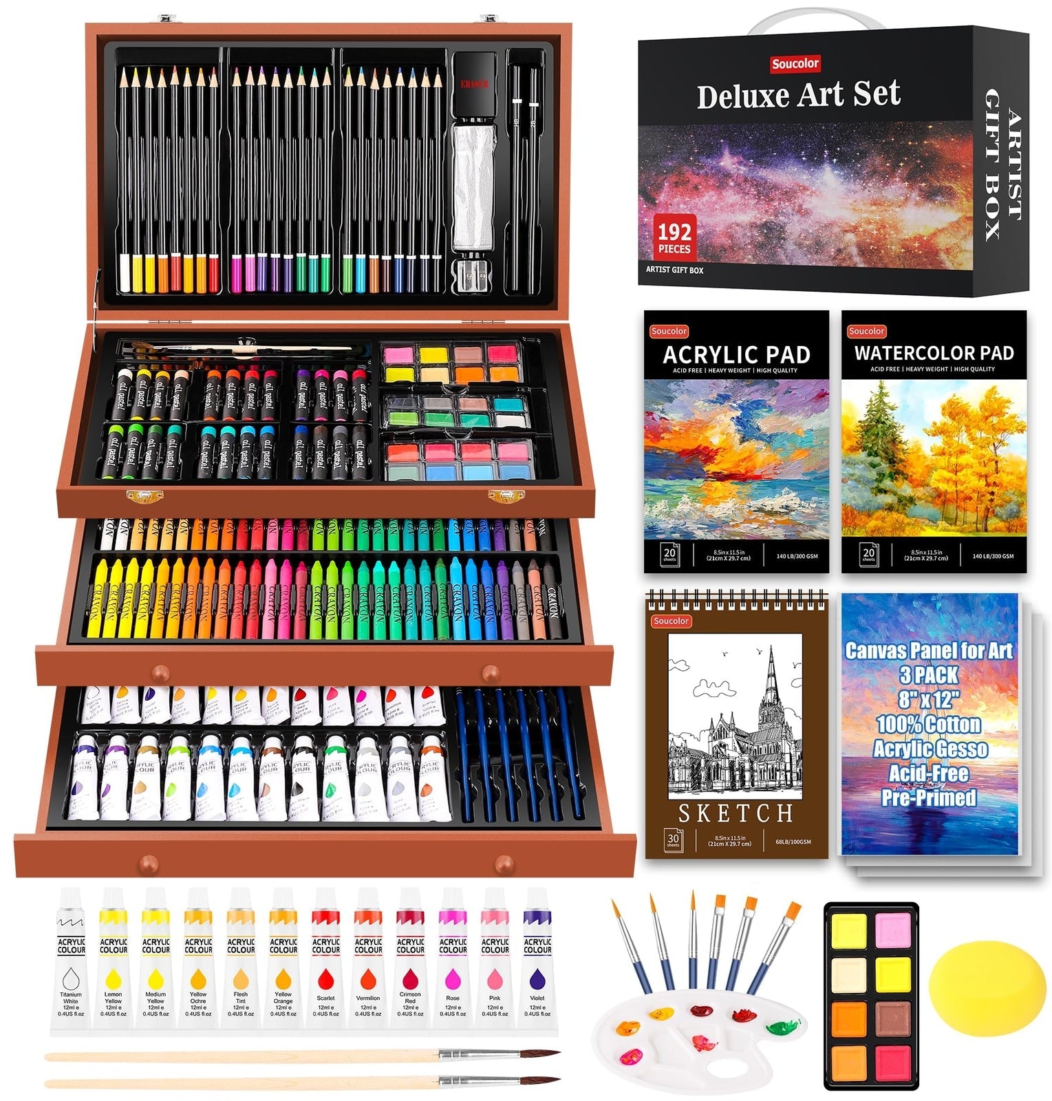 192-Piece Deluxe Art Supplies Set – Drawing & Painting Kit