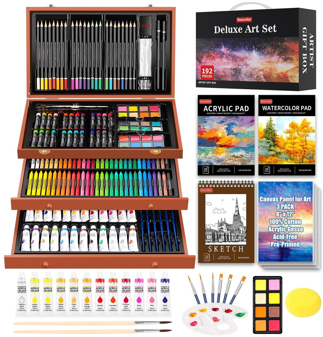 192-Piece Deluxe Art Supplies Set – Drawing & Painting Kit