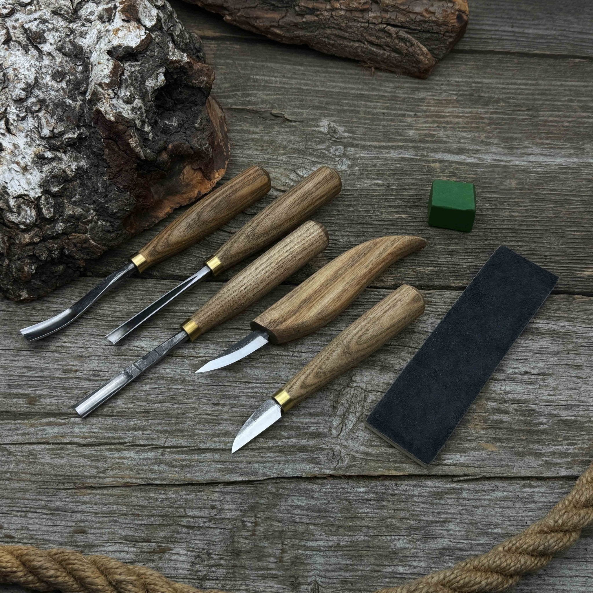 5-Piece Wood Carving Tool Set with Sharpening Board & Leather Case