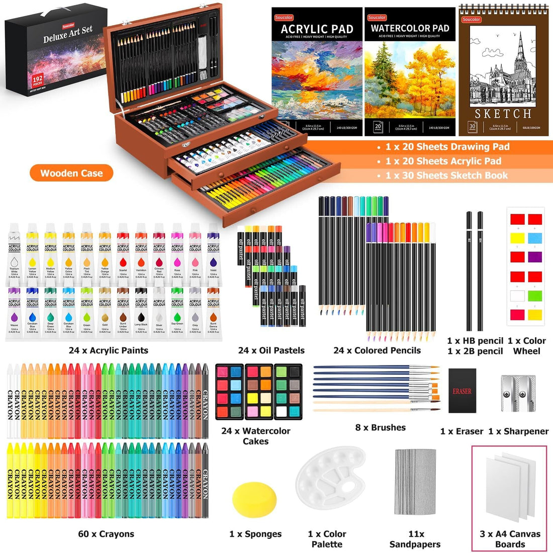192-Piece Deluxe Art Supplies Set – Drawing & Painting Kit