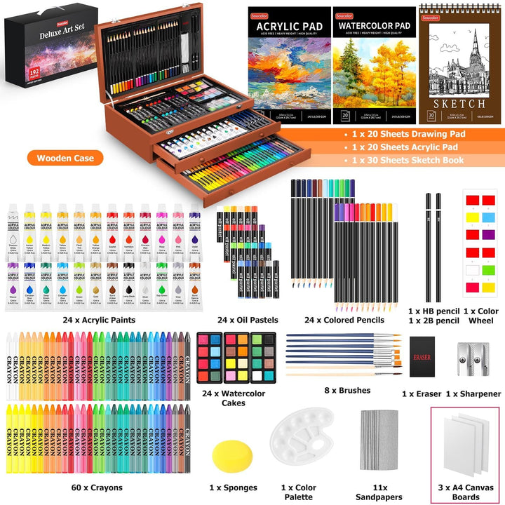 192-Piece Deluxe Art Supplies Set – Drawing & Painting Kit