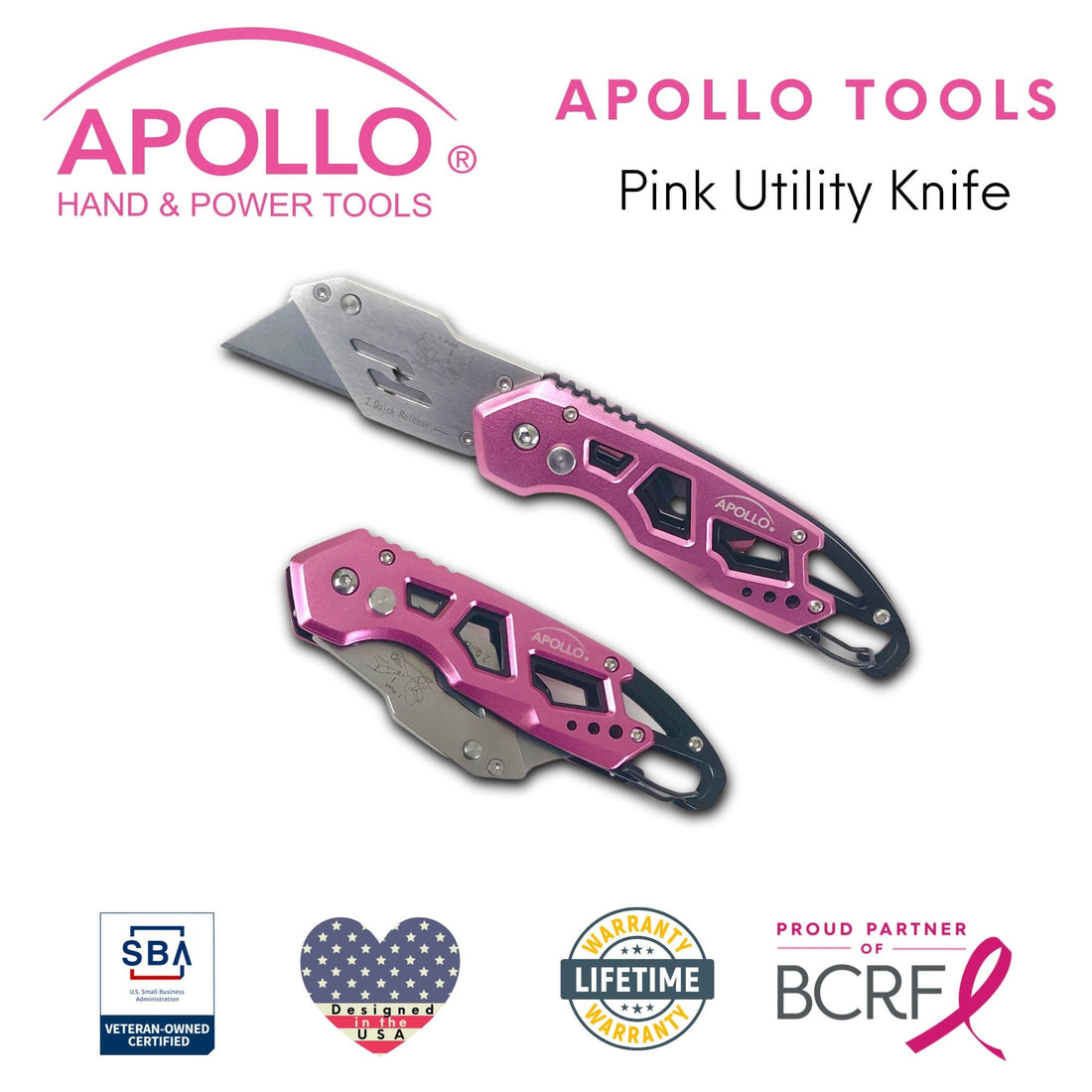 Foldable Pink Utility Knife with Carabiner & Quick-Change Blade – DT5017P