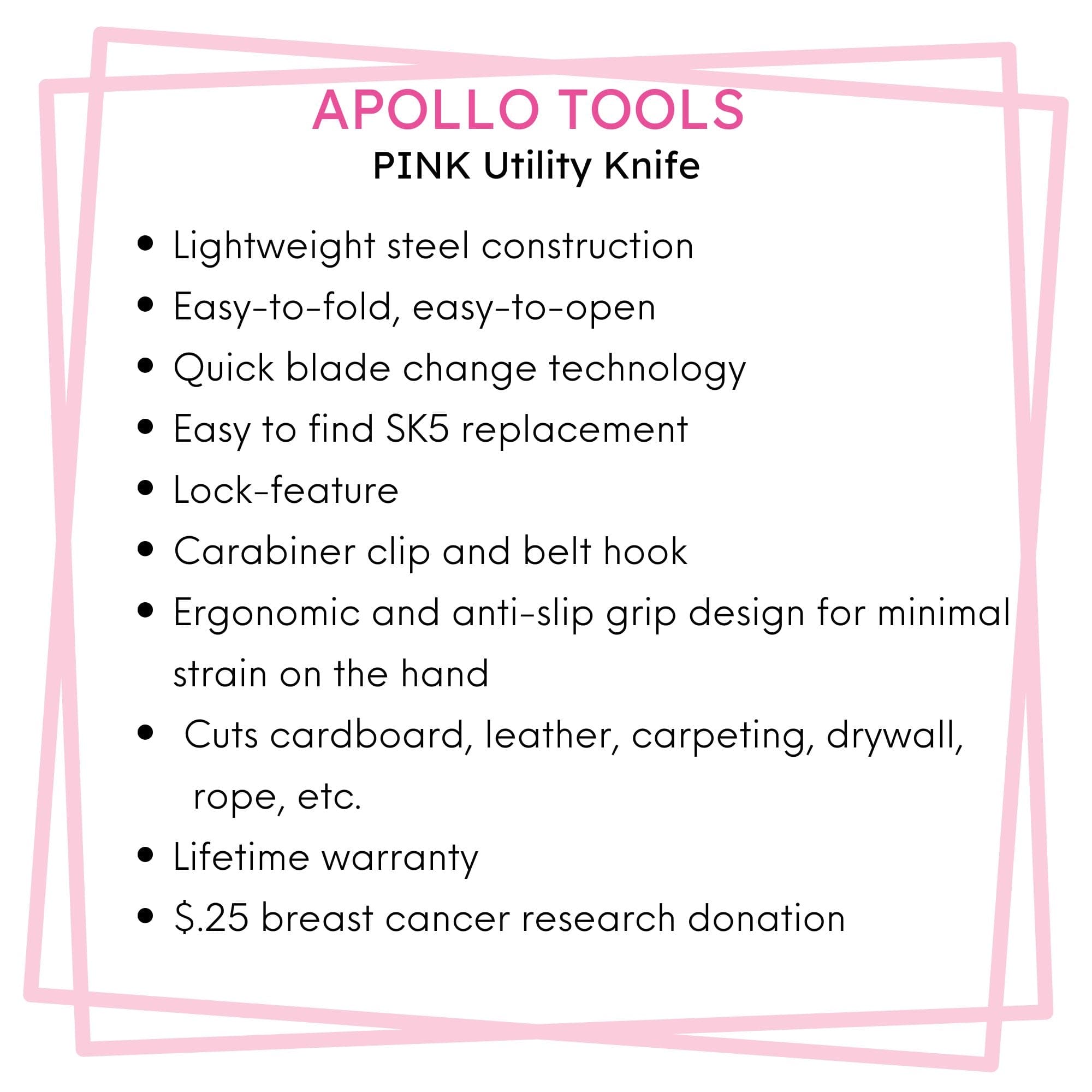 Foldable Pink Utility Knife with Carabiner & Quick-Change Blade – DT5017P