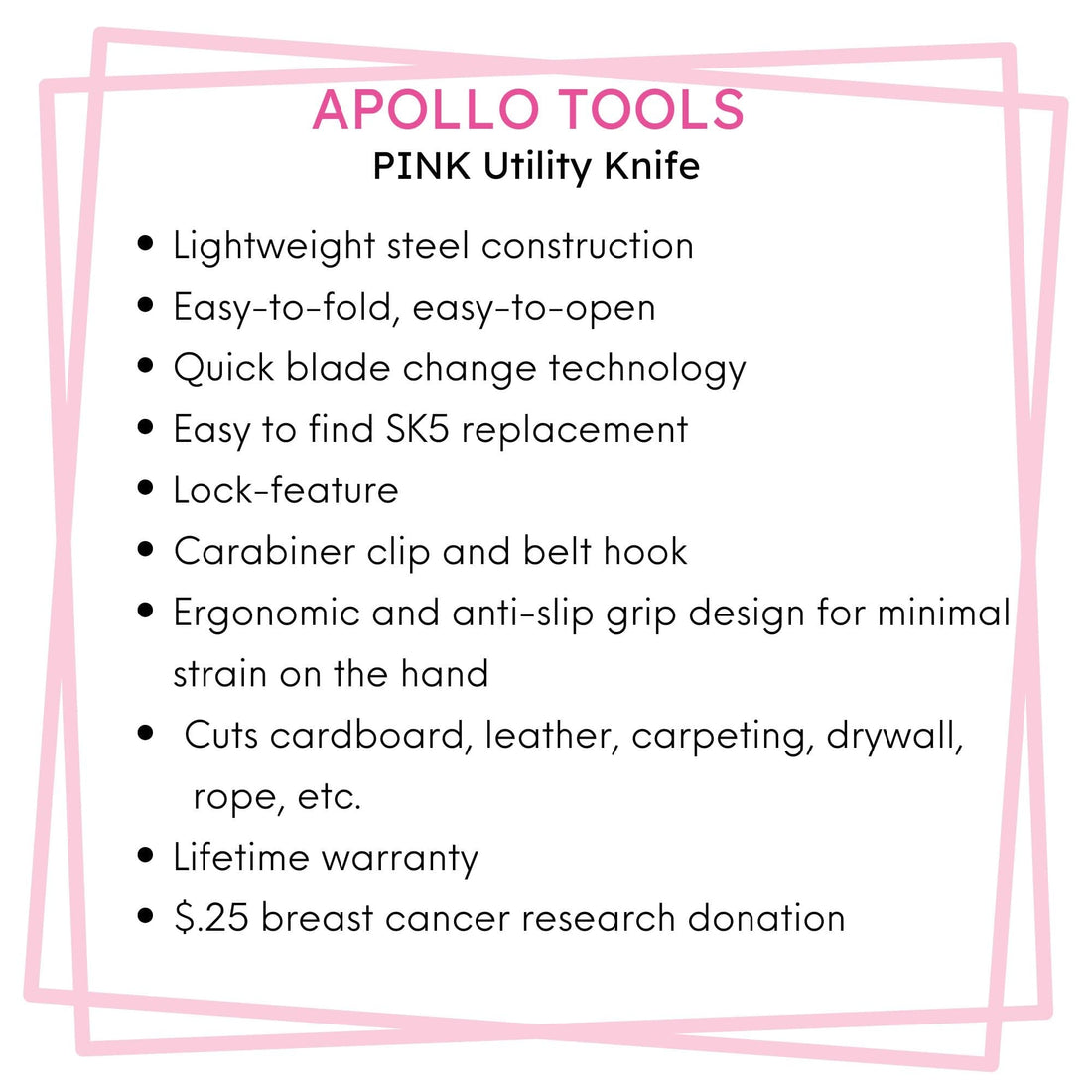 Foldable Pink Utility Knife with Carabiner & Quick-Change Blade – DT5017P