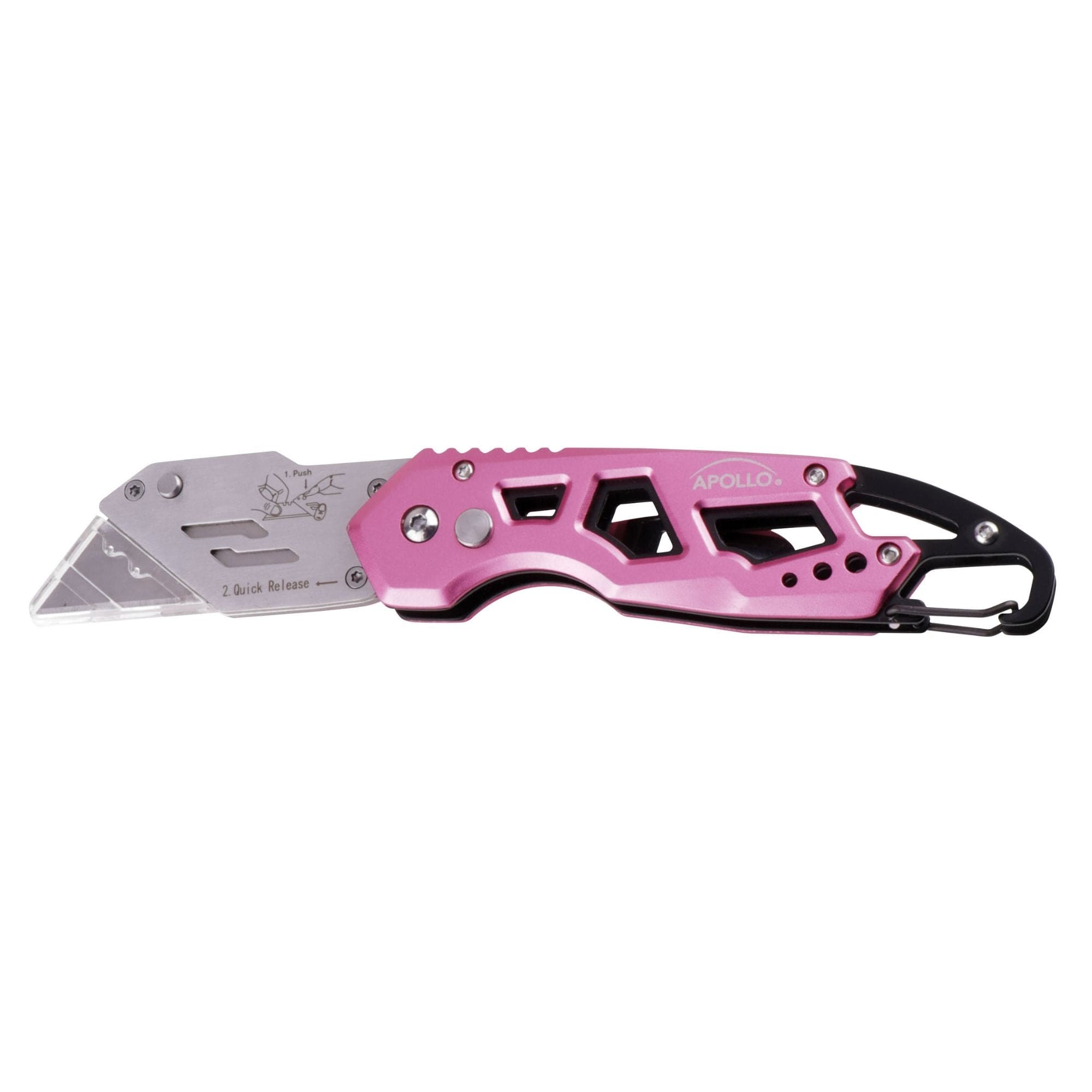 Foldable Pink Utility Knife with Carabiner & Quick-Change Blade – DT5017P