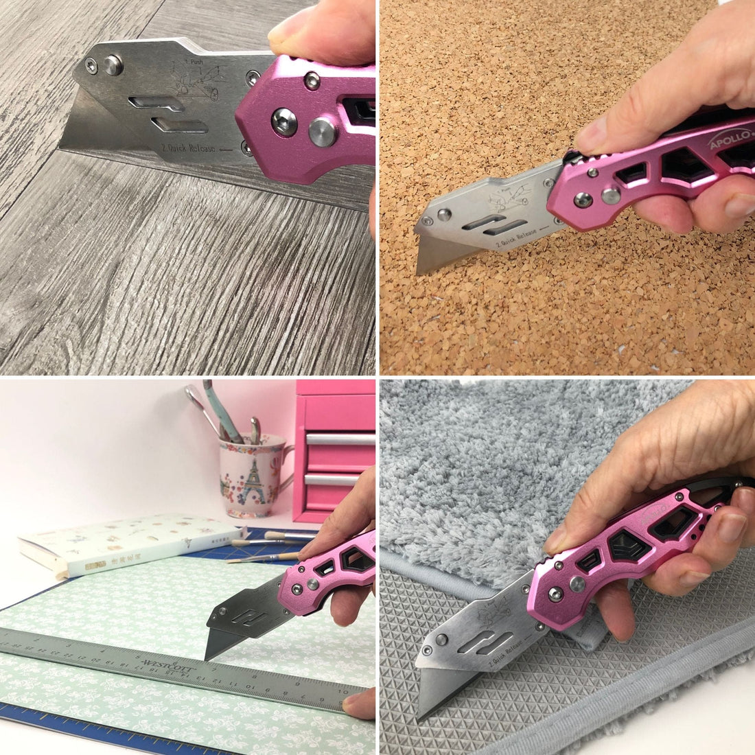 Foldable Pink Utility Knife with Carabiner & Quick-Change Blade – DT5017P