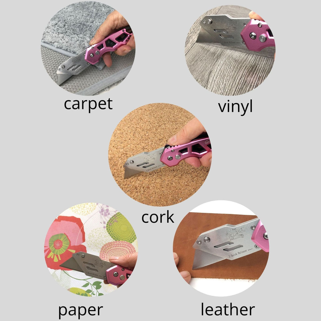 Foldable Pink Utility Knife with Carabiner & Quick-Change Blade – DT5017P