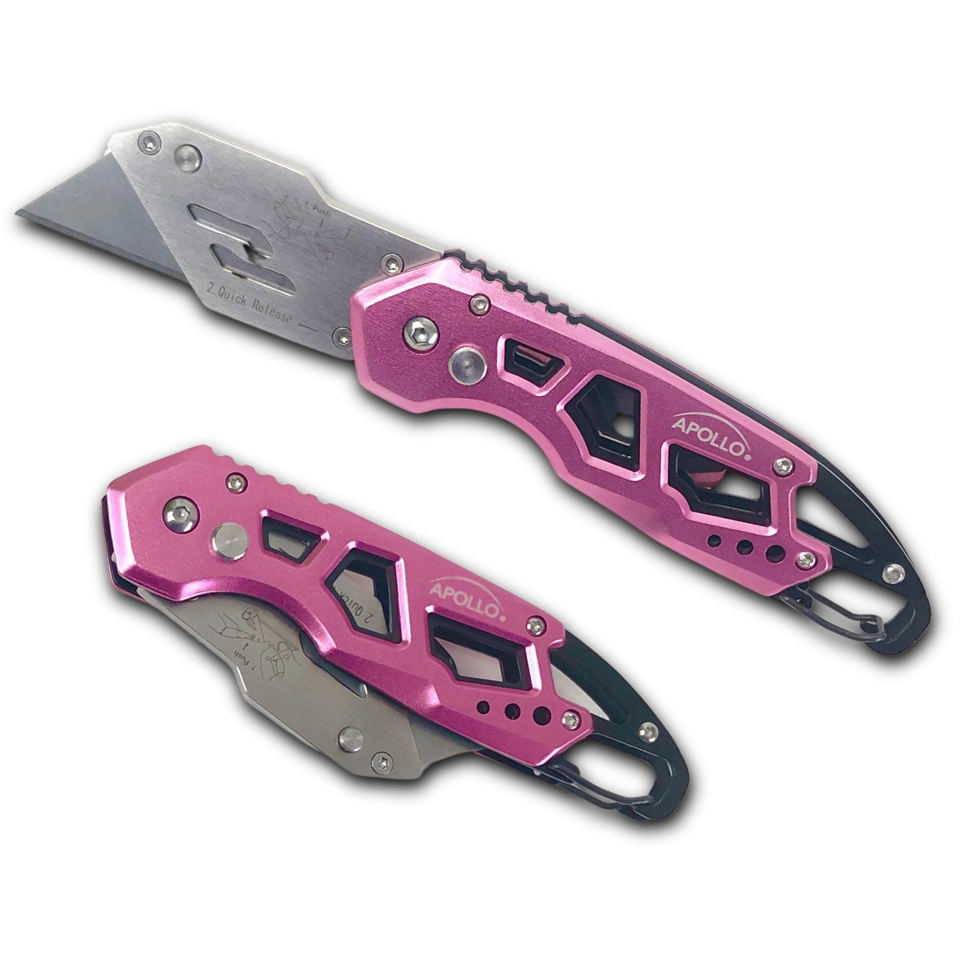 Foldable Pink Utility Knife with Carabiner & Quick-Change Blade – DT5017P