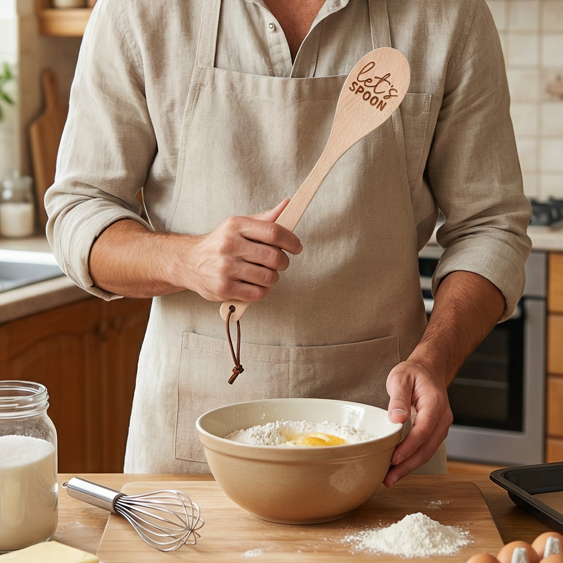 Let's Spoon Wooden Cooking Spoon | Beech Wood Kitchen Utensil in Canvas Gift Bag