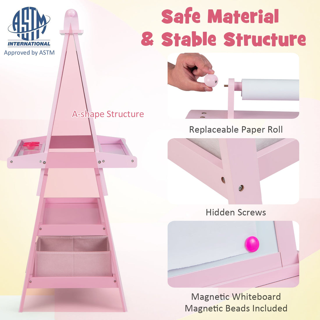 3-in-1 Double-Sided Storage Art Easel-Pink