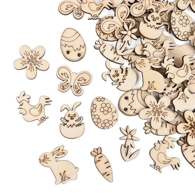 50-Piece Easter Wooden Confetti Set – Rabbits, Carrots & Eggs