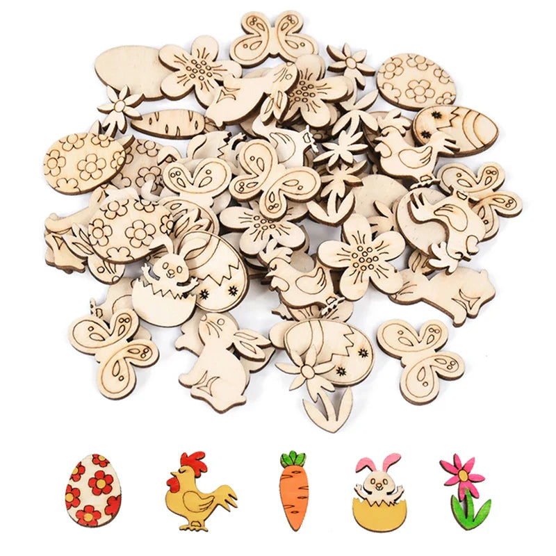50-Piece Easter Wooden Confetti Set – Rabbits, Carrots & Eggs