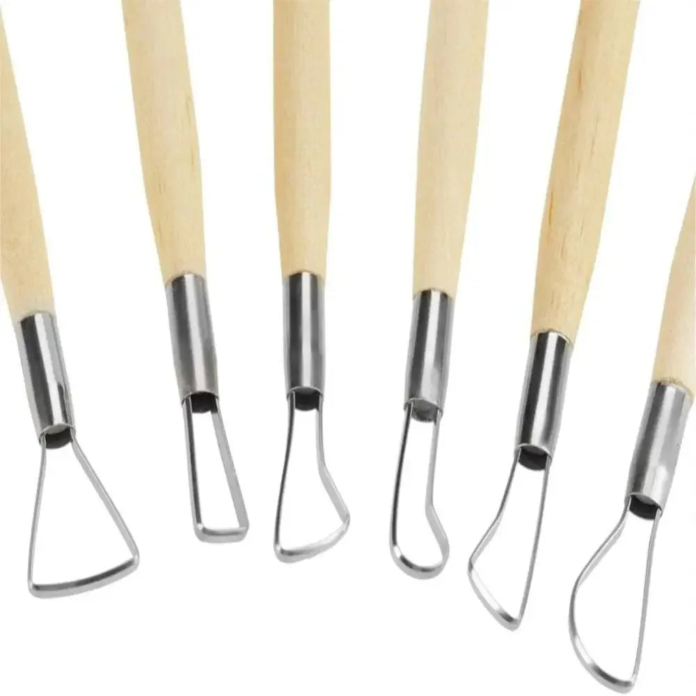 Double-Sided Clay Sculpting Tools with Wooden Handle