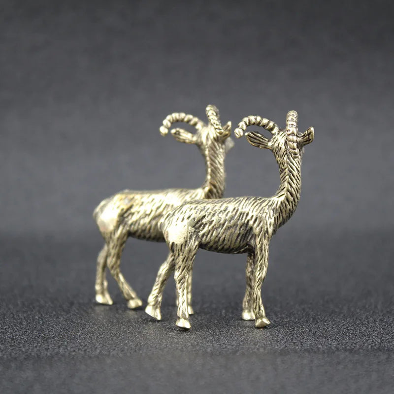 Retro Brass Goat & Cow Miniature Desk Decoration