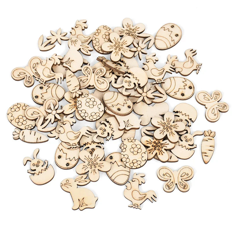 50-Piece Easter Wooden Confetti Set – Rabbits, Carrots & Eggs