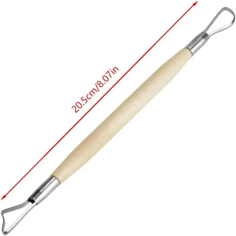 Double-Sided Clay Sculpting Tools with Wooden Handle