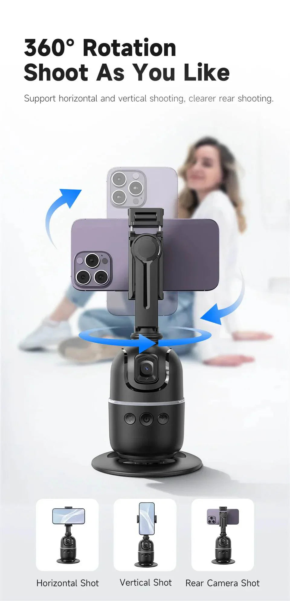 AI Smart 360° Face Tracking Smartphone Gimbal Stabilizer