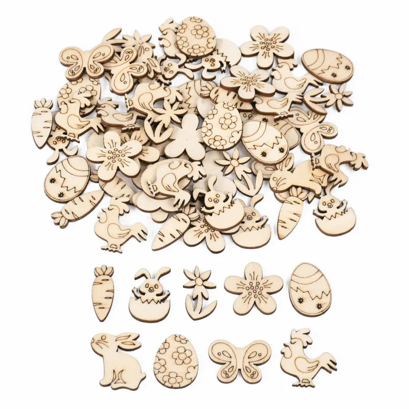 50-Piece Easter Wooden Confetti Set – Rabbits, Carrots & Eggs