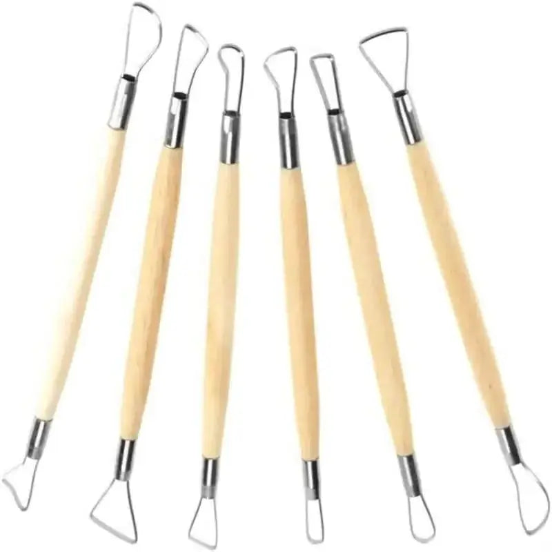 Double-Sided Clay Sculpting Tools with Wooden Handle