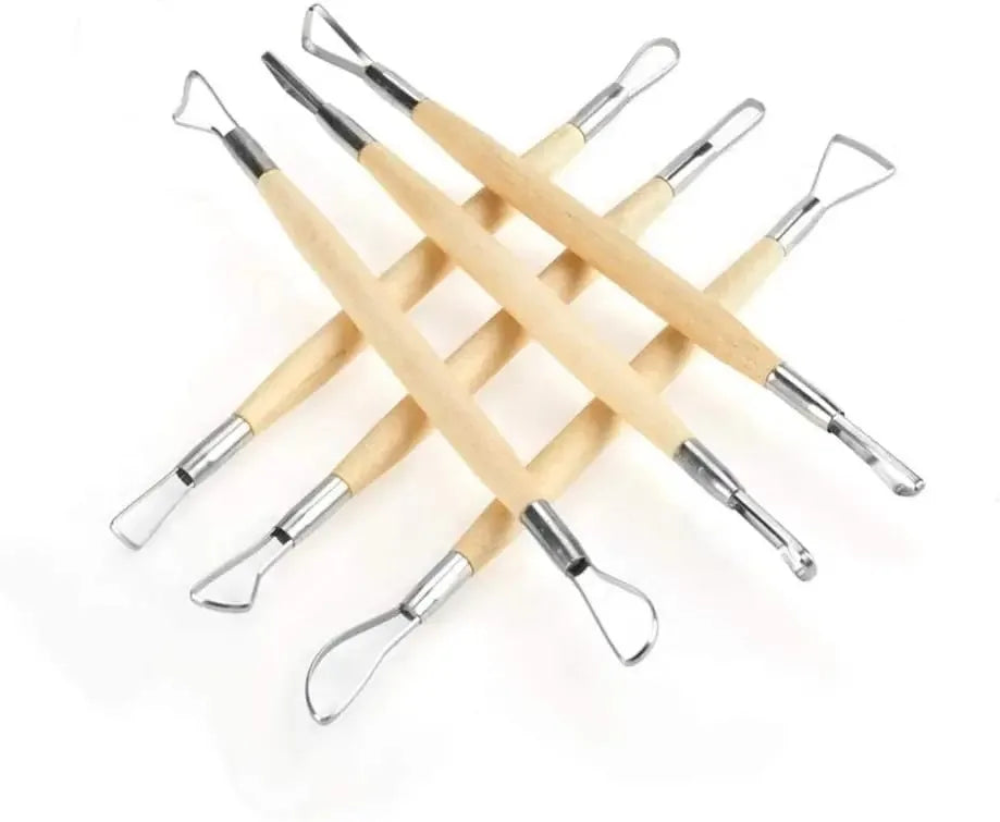 Double-Sided Clay Sculpting Tools with Wooden Handle