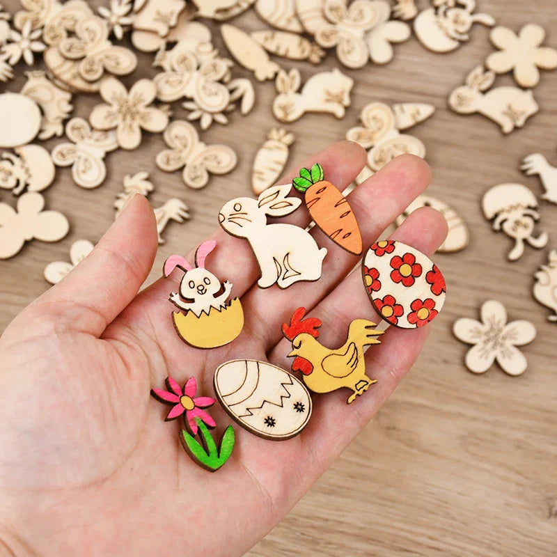 50-Piece Easter Wooden Confetti Set – Rabbits, Carrots & Eggs