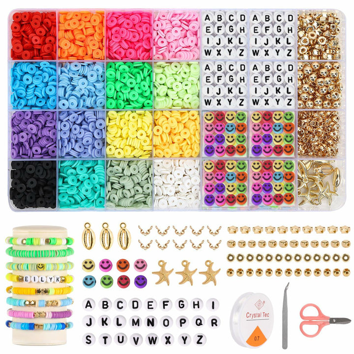 QUEFE 3800pcs Clay Beads Jewelry Making Kit 6mm 16 Colors Letter Beads