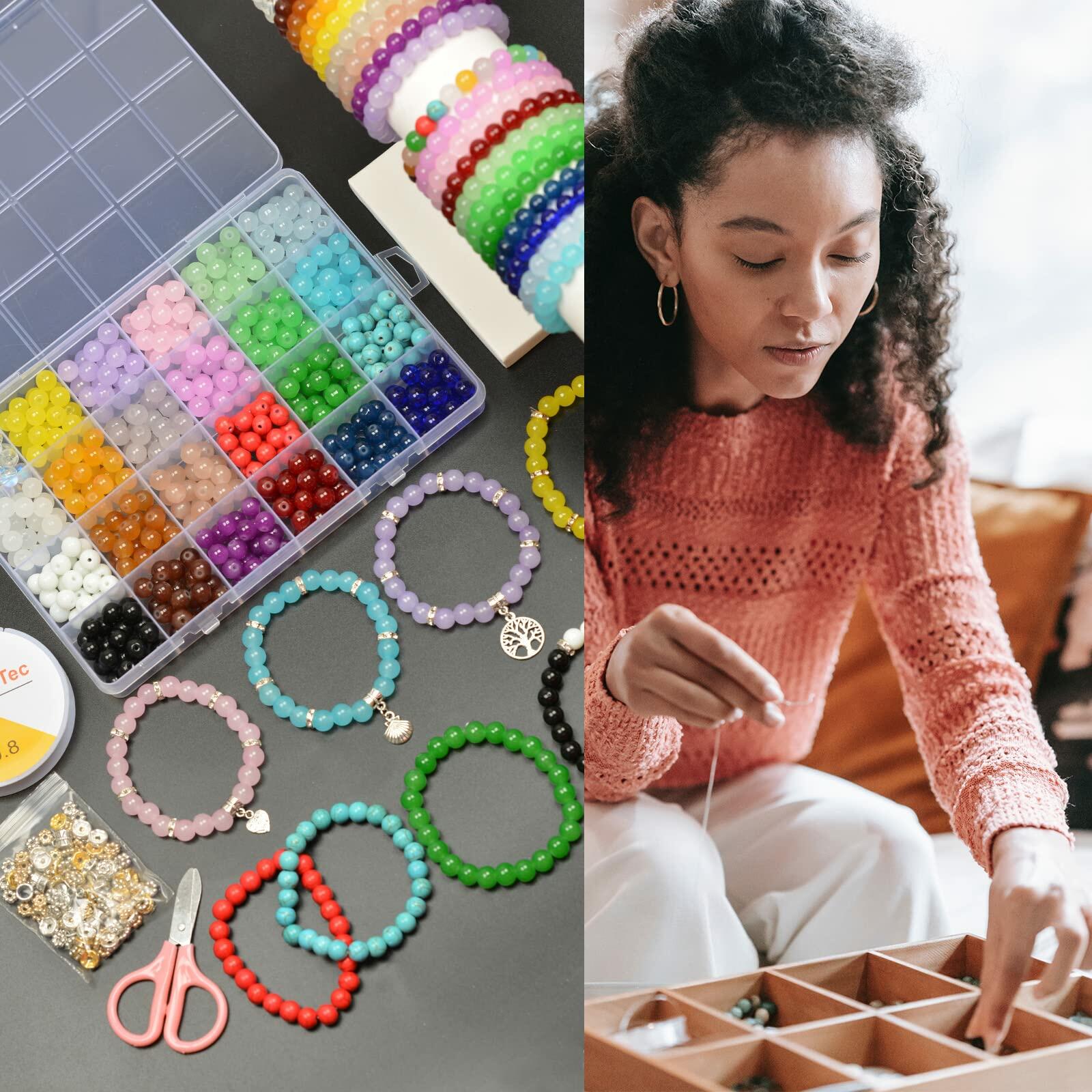 JIYIEW 8mm Glass Beads 24 Colors 575Pcs DIY Jewelry Making Kit Turquoise