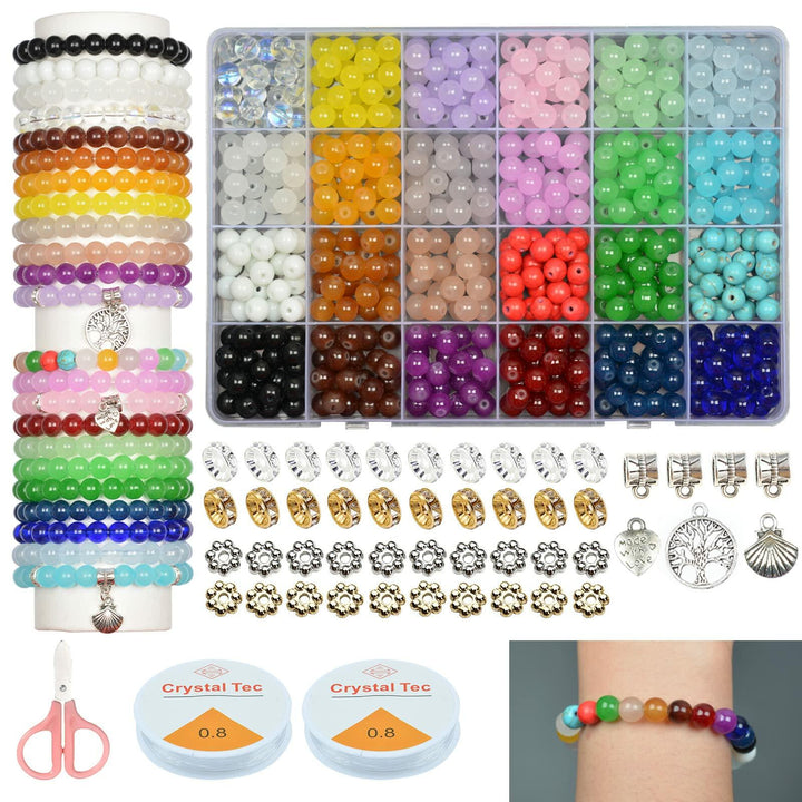 JIYIEW 8mm Glass Beads 24 Colors 575Pcs DIY Jewelry Making Kit Turquoise