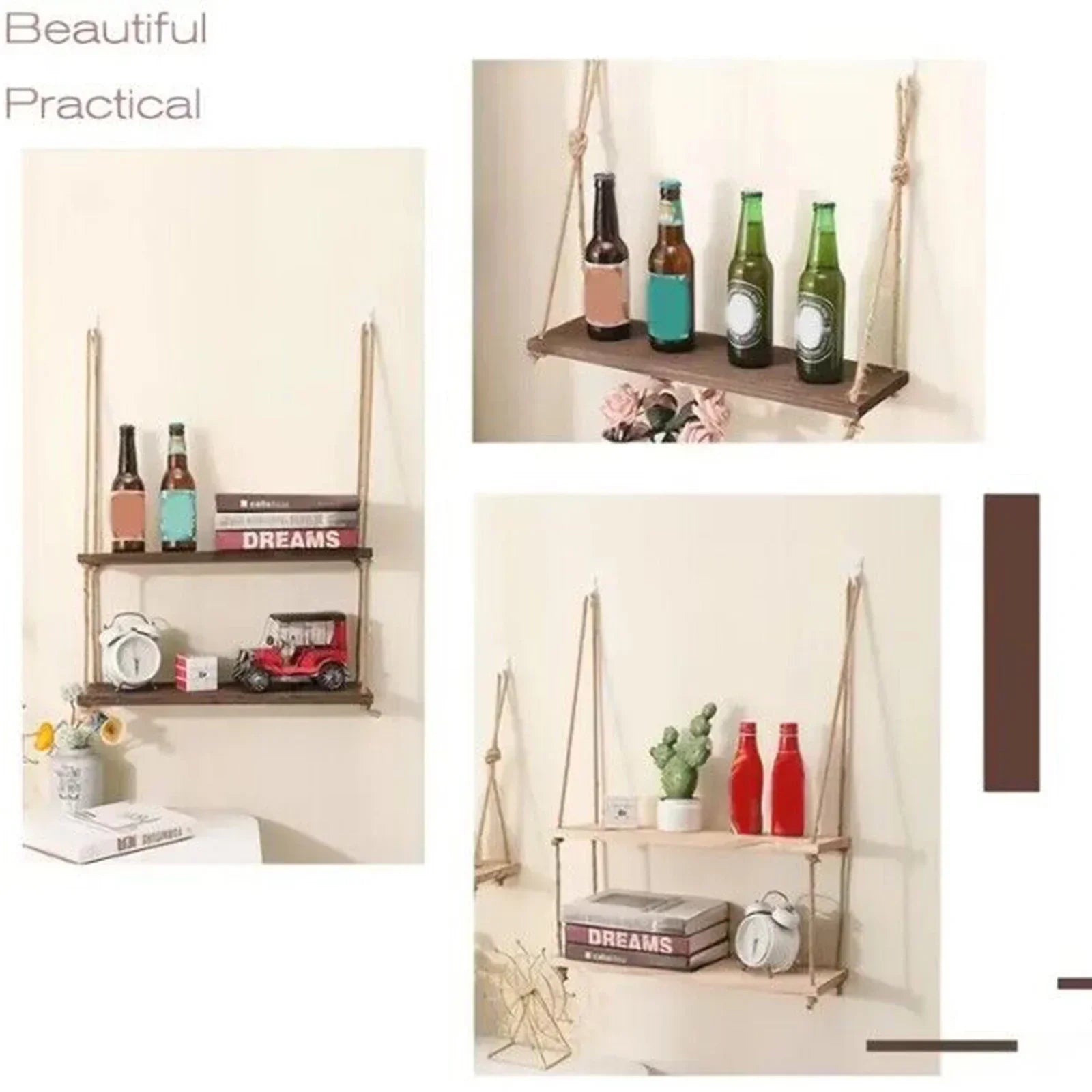 Rustic Wood Floating Wall Shelves – Set of 3